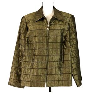 Olive Green Vintage Fancy Zipper Jacket Women's 18W Joan Leslie Woman Shimmering